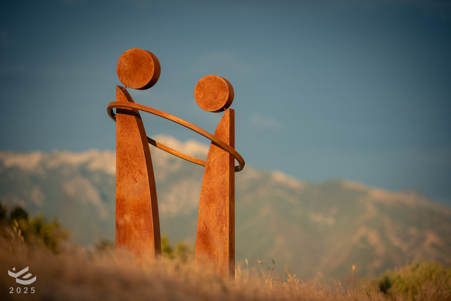 Together - Sharing a bond. Abstract geometric metal sculpture.