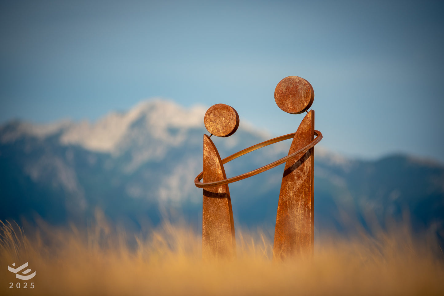 Together - Sharing a bond. Abstract geometric metal sculpture.