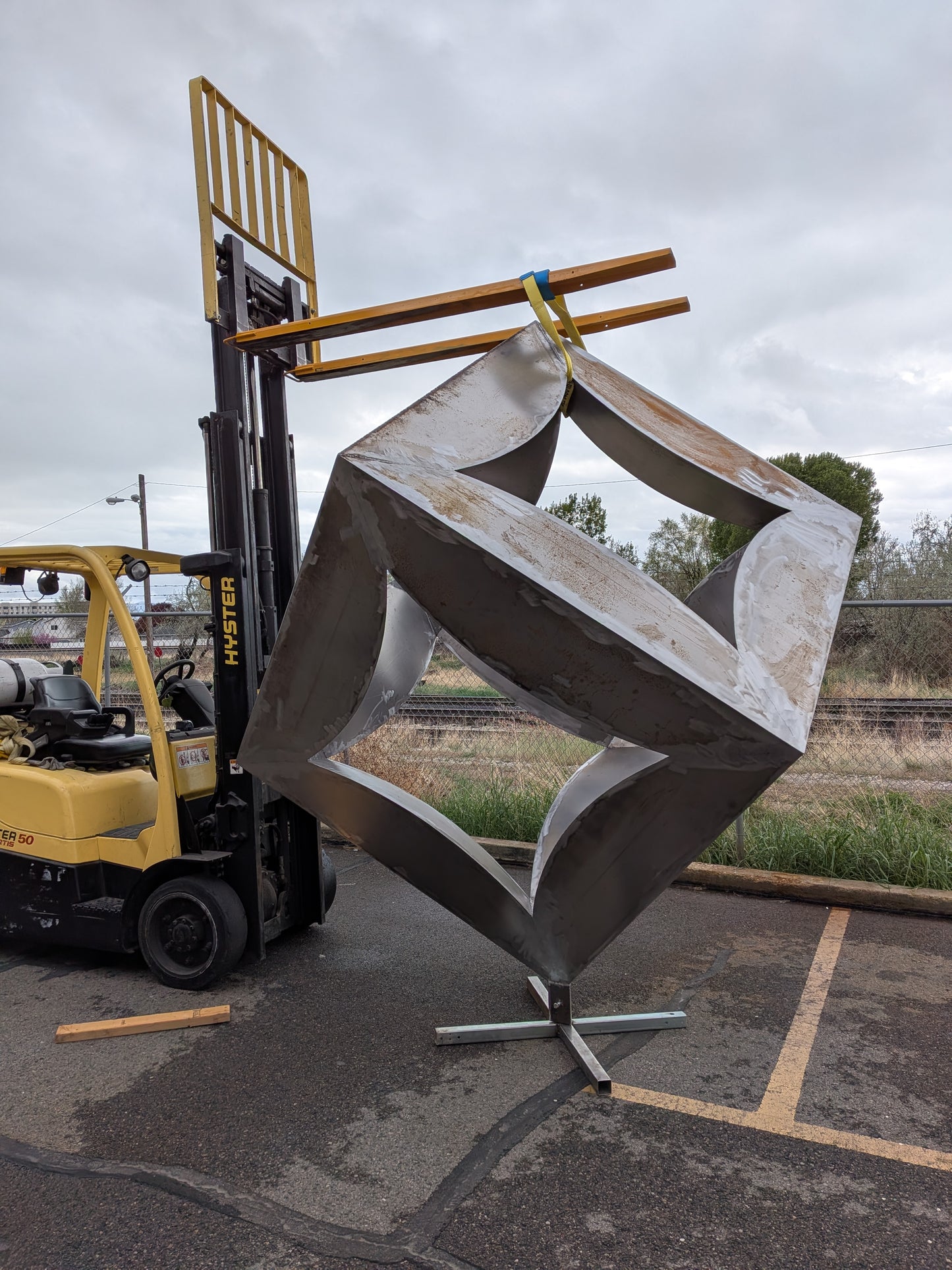 Hollow Cube - Abstract steel outdoor large sculpture