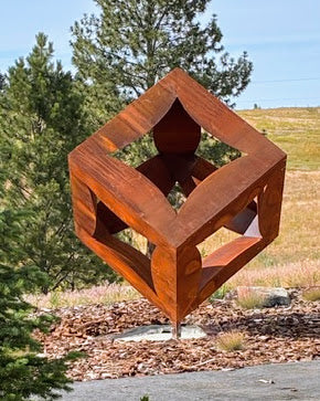 Hollow Cube - Abstract steel outdoor large sculpture