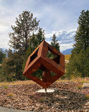 Hollow Cube - Abstract steel outdoor large sculpture