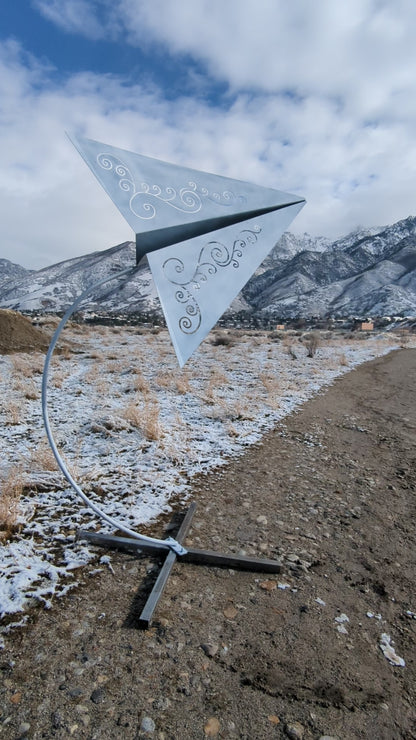 Origami paper airplane - Geometric metal sculpture