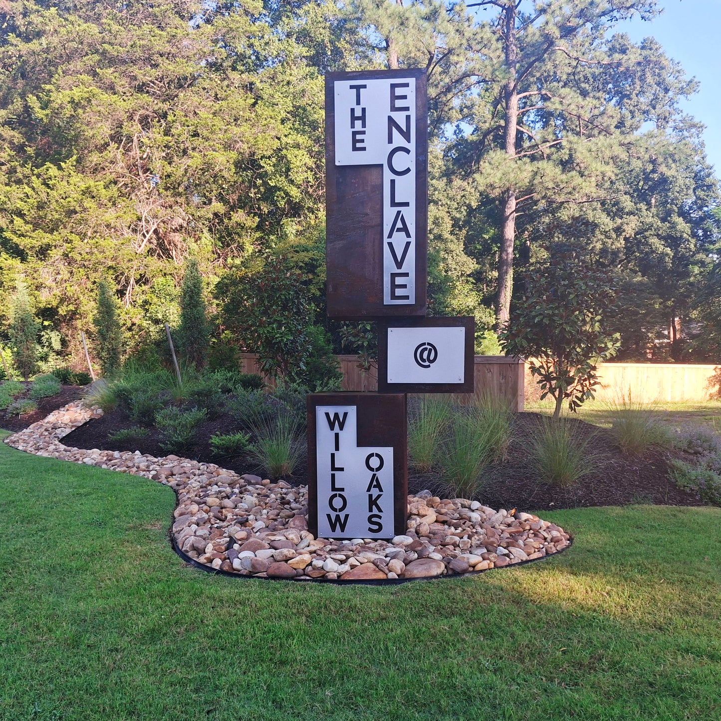 Balanced - Abstract geometric steel sculpture used as a signage