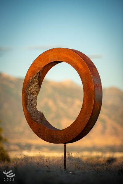 Eroded Zero - Abstract geometric metal sculpture
