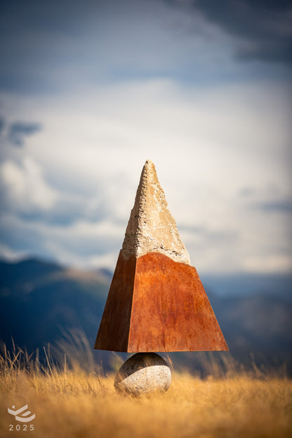 Equilibrium - Oxidized steel and concrete sculpture