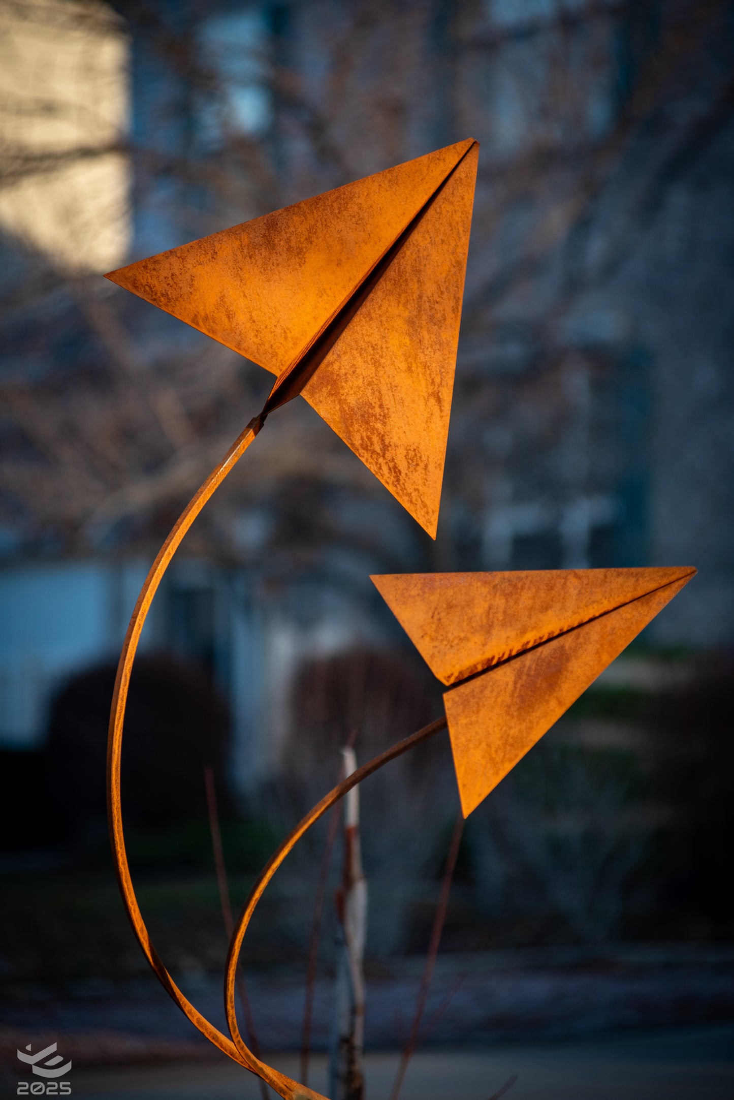 Origami airplanes taking flight - Geometric metal sculpture