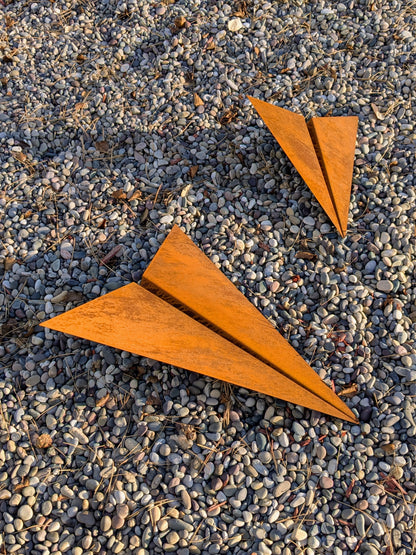 Origami airplanes taking flight - Geometric metal sculpture